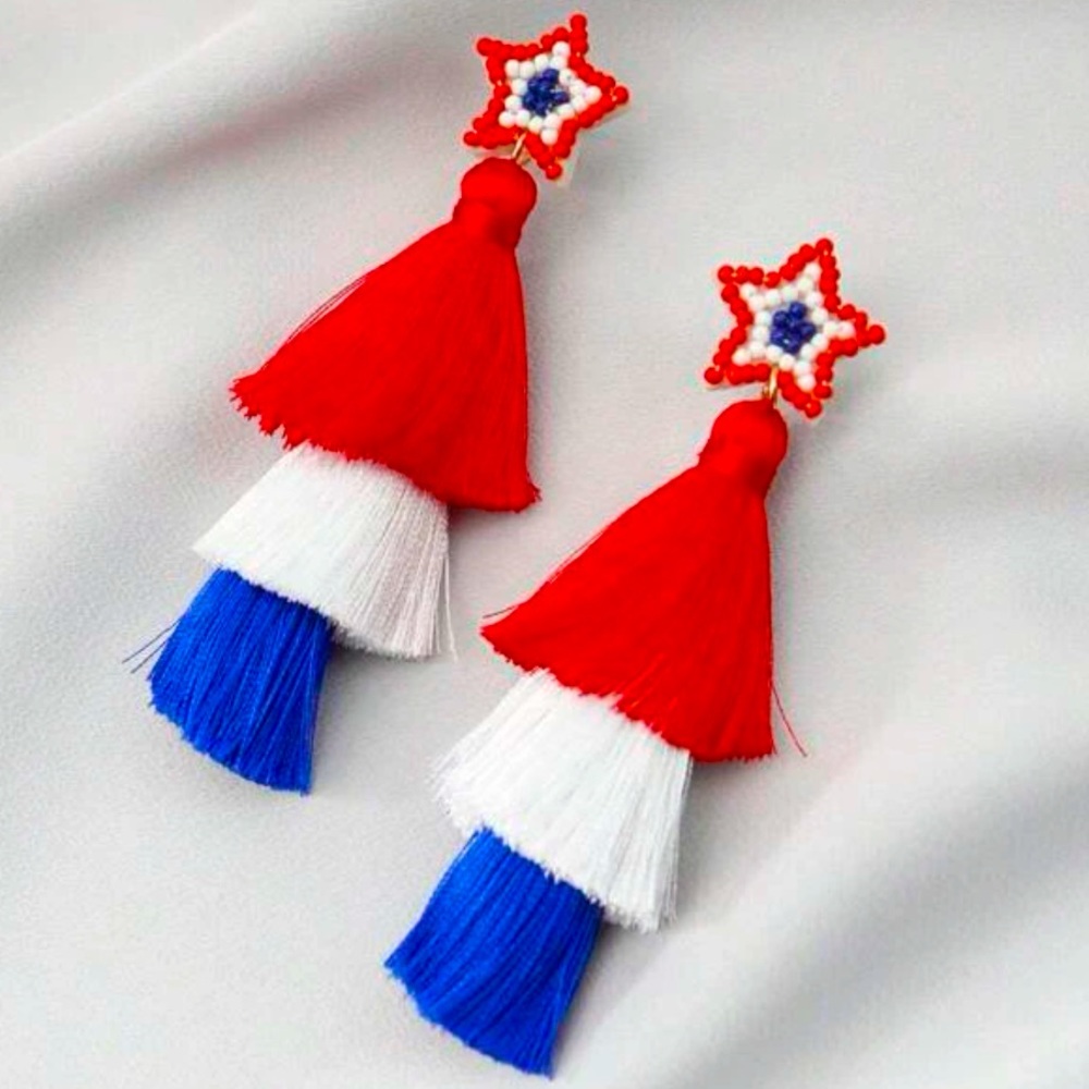 Red, White and Blue Tassel Earrings